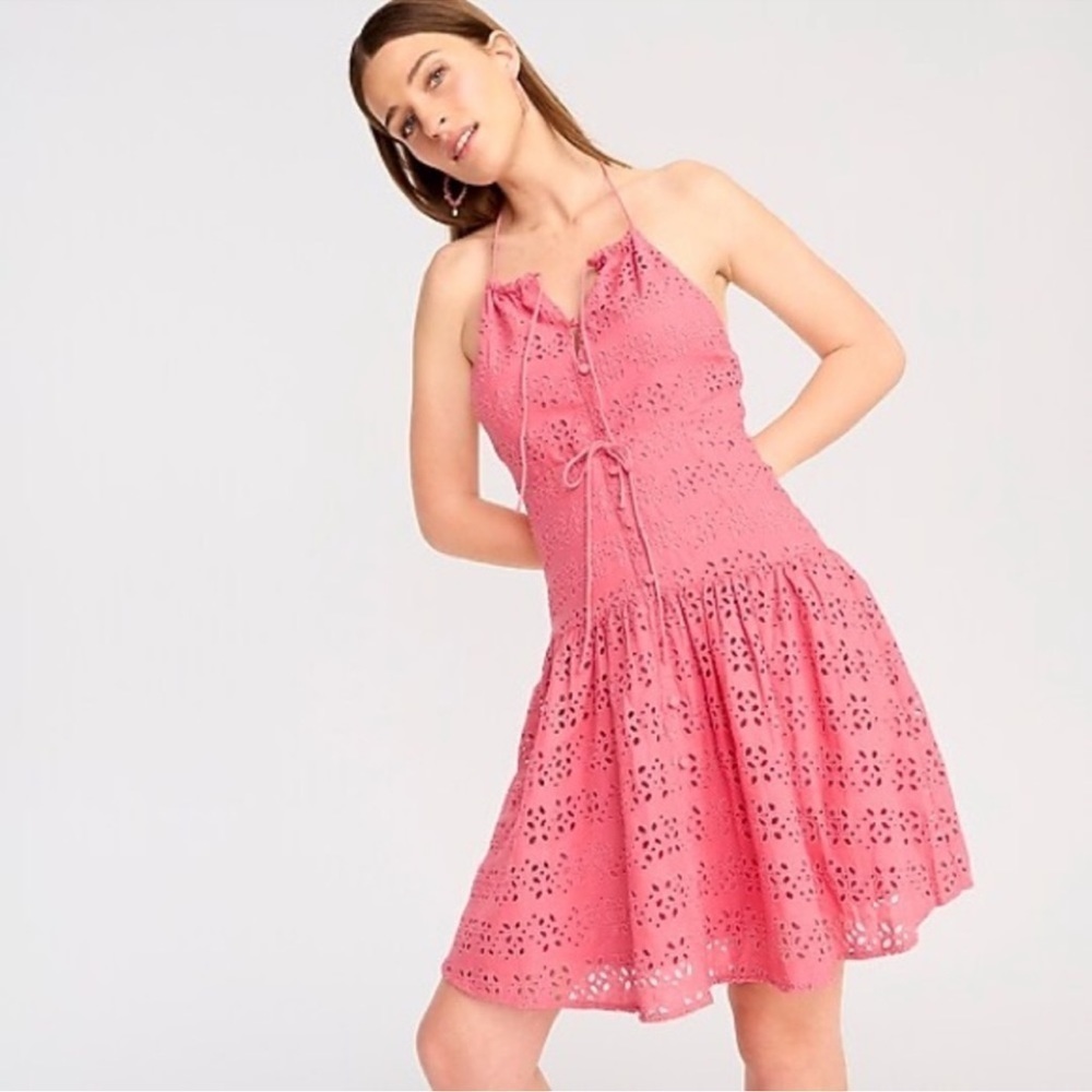 - NWT JCrew Pink Eyelet Anguilla Mini Halter Dress Size 4 - Picture 3 of 11